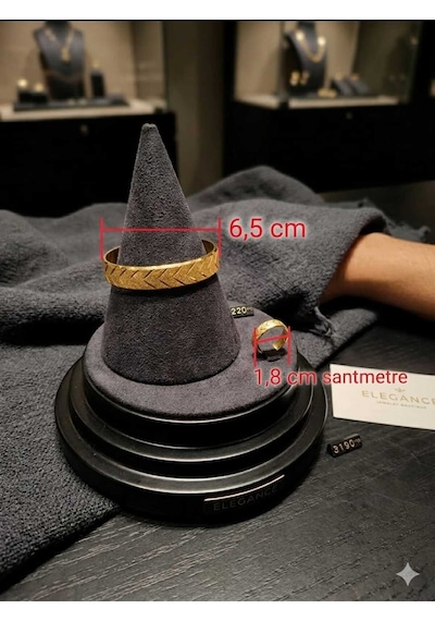 Kadın Kararmaz Gold Çelik Kelepçe Bilezik Geometrik Desenli Altın