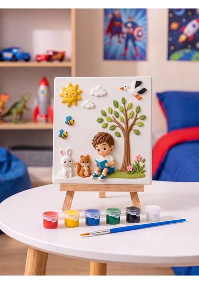 15x15 Çiçekli Ağaç Altında Çocuk Taş Boyama Seti Çocuk Ve Yetişkin Hobi Kiti