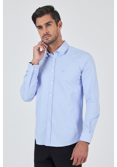 İmza Uzun Kol Düz Bez Ayağı Sert Yaka Cepsiz Pamuklu Classic Slim Fit Gömlek 1004250195 Koyu Mavi