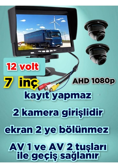 2 Adet 4 3 Cm Ahd 1080p Kamera Ve 7'' Qled Ips Ekran Seti 12v