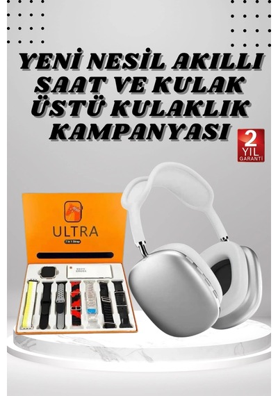 Mey İthalat Kulak Üstü P9 Kablosuz Bluetooth Kulaklık Ve 7 Kordonlu Akıllı Saat