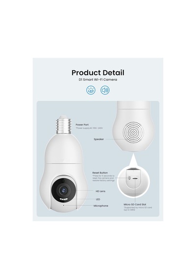 Al Smart Wifi Bulb Security Camera Ampul Kamera Full Hd İos Android Uyumlu App Destekli