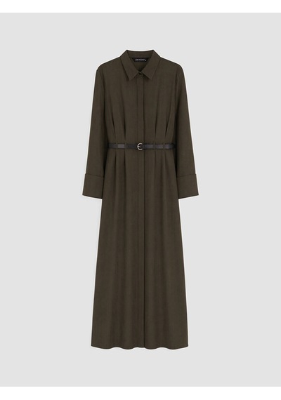 Lcw Modest Haki Beli Kemerli Pileli Gömlek Elbise