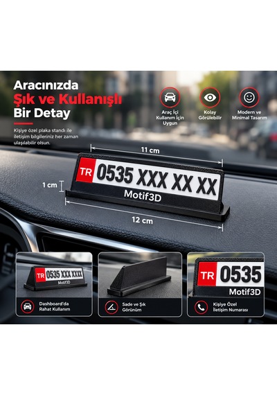 Kişiye Özel Araç İçi Telefon Numarası Plakalığı 3d Baskı Motif3d Siyah