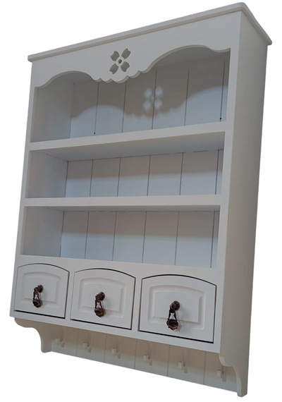 Ahşap Boyanabilir Mdf Dekoratif 3 Raflı Ve 3 Çekmeceli Duvar Rafı