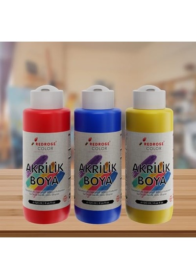 Kırmızı, Mavi, Sarı Akrilik Boya 3'lü Set 3x120 Ml 0,15 L