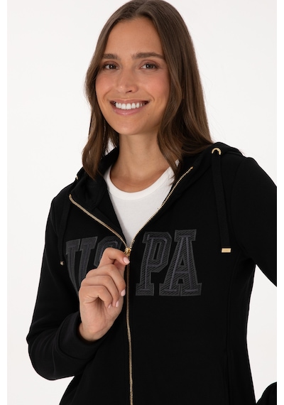 U.S. Polo Assn. Kadın Siyah Fermuarlı Kapüşonlu Basic Sweatshirt 50307769-VR046