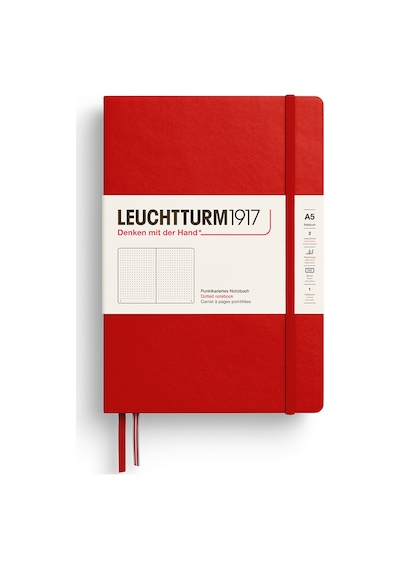 Leuchtturm1917 Not Defteri Orta Boy A5 , Sert Kapak, 251 Numaralandırılmış Sayfa, Noktalı, Kiraz Kırmızı
