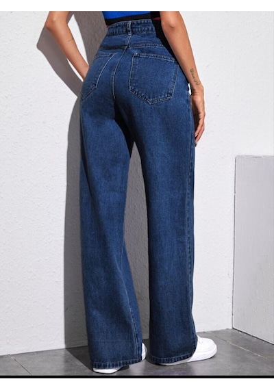 2020 Kadın Likrasız Palazzo Jeans Kot Denim Pantolon Koyu Mavi