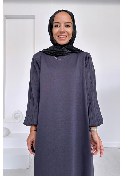 Kahijab Balon Kol Merserize Elbise - Füme