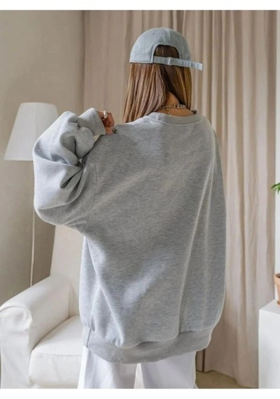 Mbb E-ticaret Kadın 3 İplik Pamuklu Oversize Yarım Fermuarlı Yakalı Basic Sweatshirt - Gri
