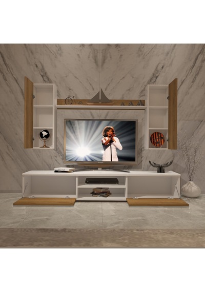 Decoraktiv Eko 5d Mdf Dvd Tv Ünitesi Tv Sehpası - Beyaz Pera Beyaz - Meşe