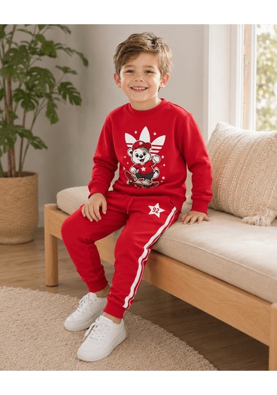 Eray Alp Kids Unisex Çocuk Kırmızı Baskılı Sweatshirt Eşofman Takımı Günlük Rahat Kombin Eray Alp Kids Unisex Çocuk Kırmızı Baskılı Sweatshirt Eşofman Takımı Günlük Rahat Kombin