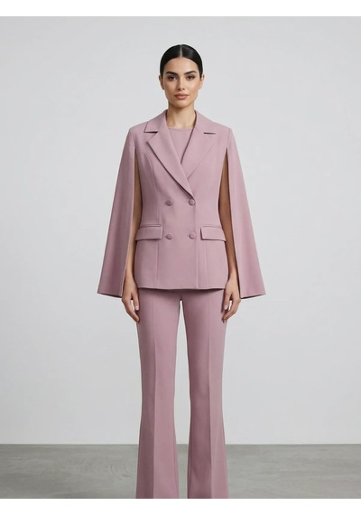 Crystalia Sırtı Taş İşlemeli Ve Pelerin Detaylı Kruvaze Blazer Ceket Pembe
