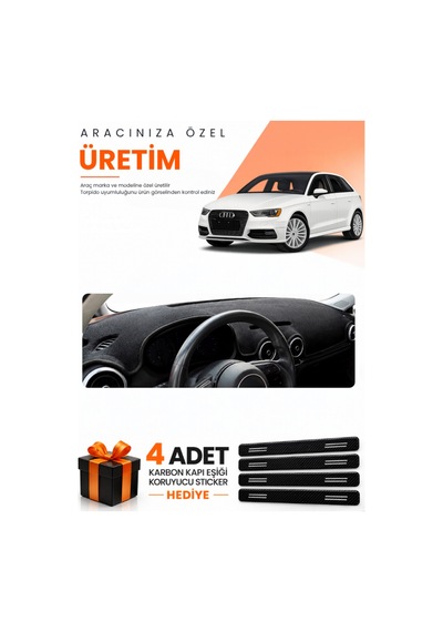 Audi A3 2013-2020 Uyumlu Torpido Koruma Örtüsü Oto Kılıfı - Siyah