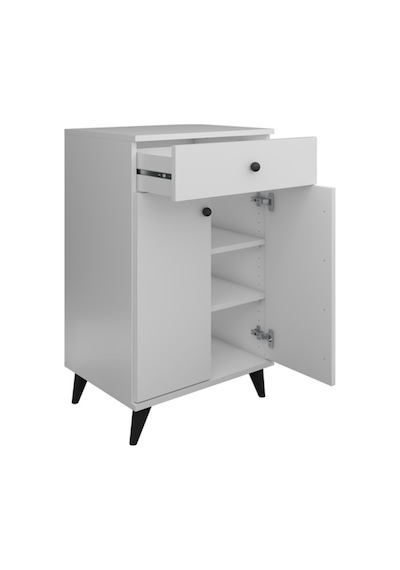 Simple Çok Amaçlı Dolap 2 Raflı Tek Çekmeceli 2 Kapaklı 60x44x96 Beyaz Beyaz