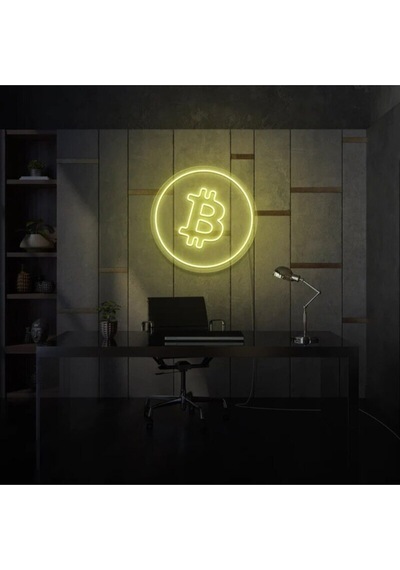 Bitcoin Logo Neon Tabela Sarı