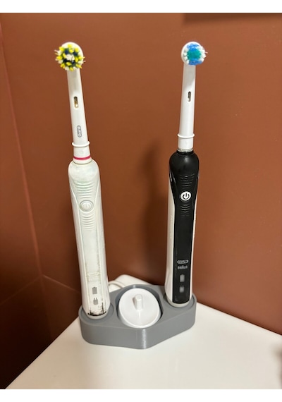 Oral B Uyumlu Şarjlı Diş Fırçası Makine Ve Şarj Standı 2'li 3d Baskı Siyah Renk Siyah