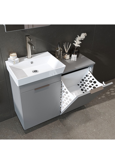 Dubai Kapaklı Ve Sepetli 92.2 Cm Mdflam Banyo Dolabı, Lavabolu Banyo Alt Dolabı Kül Gri Dubai Kapaklı Ve Sepetli 92.2 Cm Mdflam Banyo Dolabı, Lavabolu Banyo Alt Dolabı Kül Gri