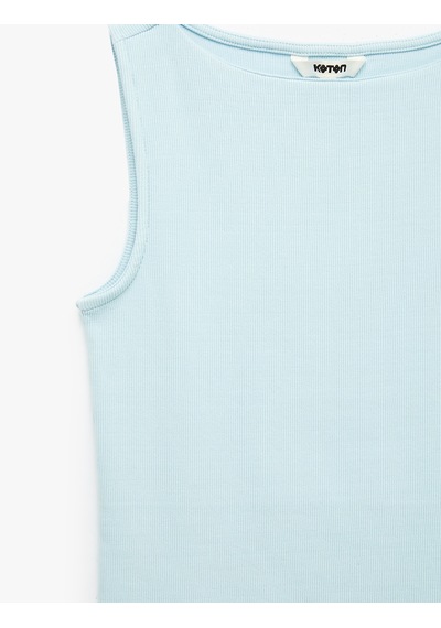 Koton Pamuklu Slim Fit Kolsuz Kayık Yaka Bluz Mavi 6sak10029ek