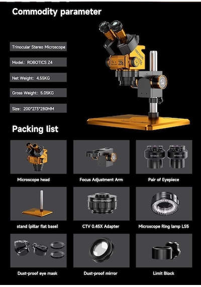 Mechanic Robot Z4 6.5-60x Trinoküler Stereo Profesyonel Tamir Mikroskobu