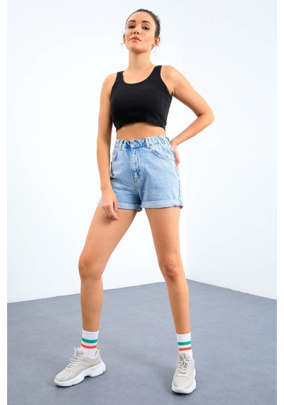 Tommy Life Lacivert Basic Sıfır Kol Dar Kalıp U Yaka Kadın Crop Top Atlet - 97162 Lacivert