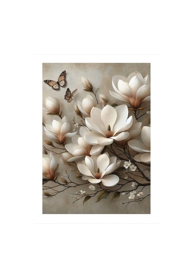 Çiçekler Ve Kelebek Dekoratif Ahşap Tablo 35cm X50cm