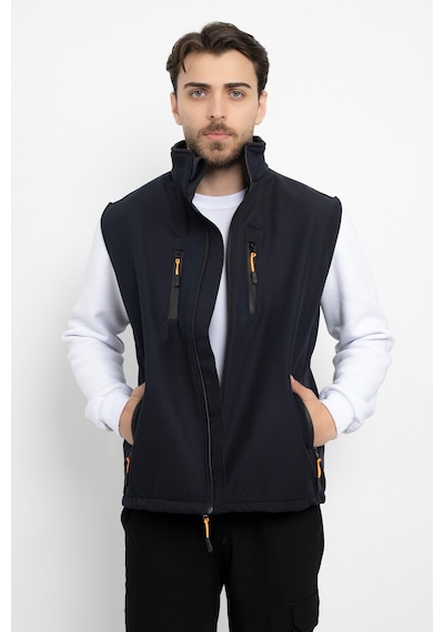 Dasüniforma Softshell İçi Polarlı Su Geçirmez Standart Fit Yelek Rüzgar Geçirmez Tam Fermuar Kışlık Unisex Lacivert