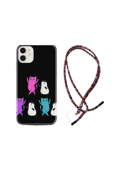 Apple Uyumlu iPhone 13 Kılıf Rasta Boyun Askılı Cat Dance 1824