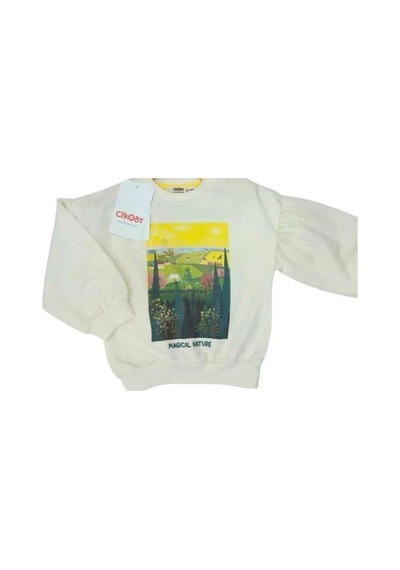 Çikoby Kız Bebek Magical Nature Yazılı Sweatshirt-13560 Ekru