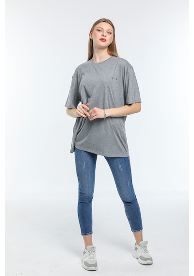 Süperlife Kadın Bisiklet Yaka Regular Fit Baskılı Tişort Spr21yk23 Gri