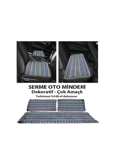 Z Tech Serme Oto Koltuk Kılıfı Minderi, 3 Parça Set, Kilim Dokuma, Mavi-karışık