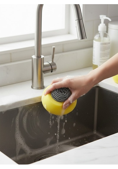 Artmaster Süngerli Bulaşık Teli Ovma Teli 5 Adet Süngerli Toptel Sürtme Teli Lavabo Mutfak Banyo Temizlik Teli Sert Yüzey