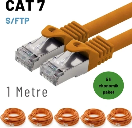 5 Adet 1 Metre Turuncu Cat7 Kablo S/ftp Ethernet Network Lan Ağ Kablosu