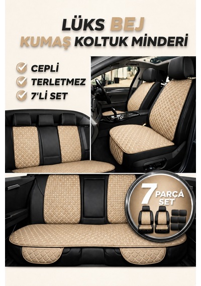 Volkswagen Beetle / Kaplumbağa 1938 2003+ Üniversal 7 Parça Kapitone Desen Kumaş Koltuk Minderi Bej