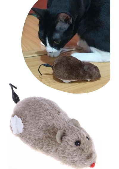 Buffer Kurmalı Kedi Eğitim Oyuncağı Tüylü Peluş Fare Yakalama İnteraktif Sevimli Eğlenceli Oyuncak