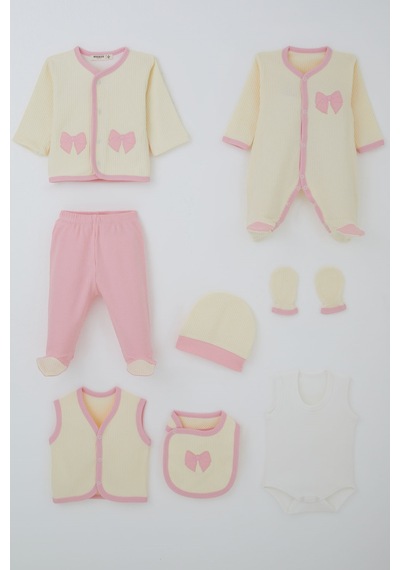 Breeze Kız Bebek Hastane Çıkışı 8 Li Fiyonk Nakışlı 0-3 Ay, Krem