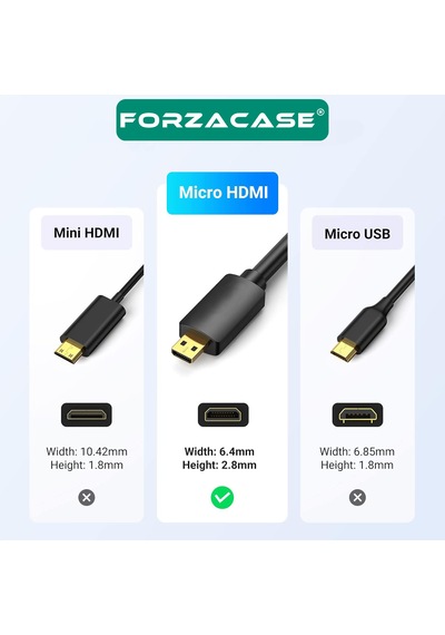 Forzacase Micro Hdmı To Hdmı Kablo 2m Raspberry Pi Kamera Gopro Uyumlu Çevirici - Fc1198 1 Adet