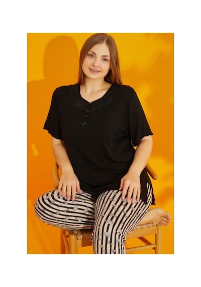 Çağrı Bayan Battal Pijama Takımı-7185 Siyah