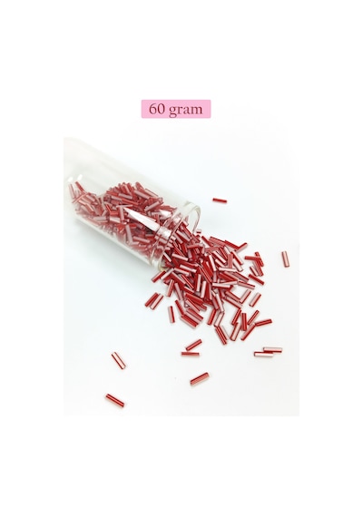 Uzun Boru Kesme Boncuk Çap 2mm Uzunluk 10 Mm - 60 Gram - Kırmızı Beyaz - Bnc278
