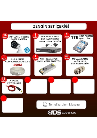 Ids - 15 Kameralı 1080P Fullhd 5Mp Sony Lensli Kamera Seti - 2015
