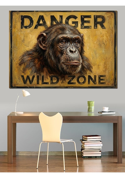 Danger Wild Zone Maymun Tabelası Dekoratif Kanvas - Mdf Ahşap Tablo