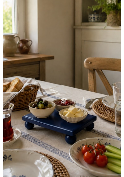 Lacivert 17x25 Cm Top Ayaklı Ahşap Sunumluk, Dekoratif Stant, Baharat Stant Çam Ve Kayın Masif