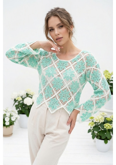 Sayzen Your Shine Çiçek Desenli Dantel Işleme Crop Sayzen Çiçek Desenli Dantel Işleme Crop Mint Yeşili