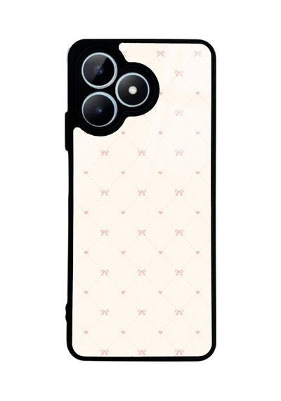 Realme Note 50 Cream Pink Coquette Pattern Tasarımlı Glossy Telefon Kılıfı Açık Pembe