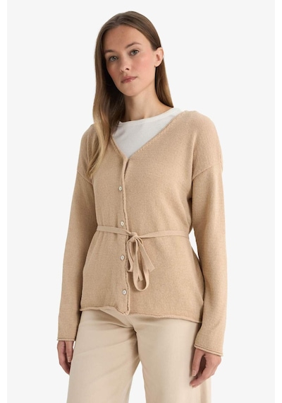 Defacto Regular Fit V Yaka Triko Hırka G3047ax25auer37 Ekru-er37