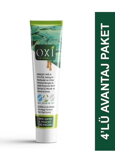 Oxi Natural Bitki İçerikli Mineralli Diş Macunu 75 Ml. 4'lü Paket Temel Bakım