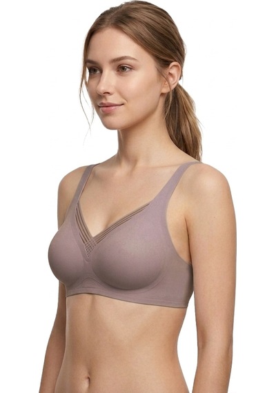 Cottonill Seamless Bra - Lucent Kahverengi Lazer Kesim Balensiz Ön Çapraz Şerit Detaylı Kadın Sütyen