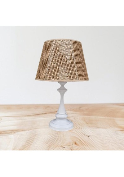 Faro Metal Abajur Beyaz Statik Boyalı Kahverengi Rattan Şapkalı Beyaz