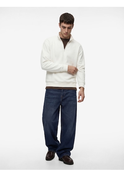 Koton Uzun Kollu Şardonlu Basic Yarım Fermuarlı Sweatshirt Beyaz 6wam70303mk Beyaz